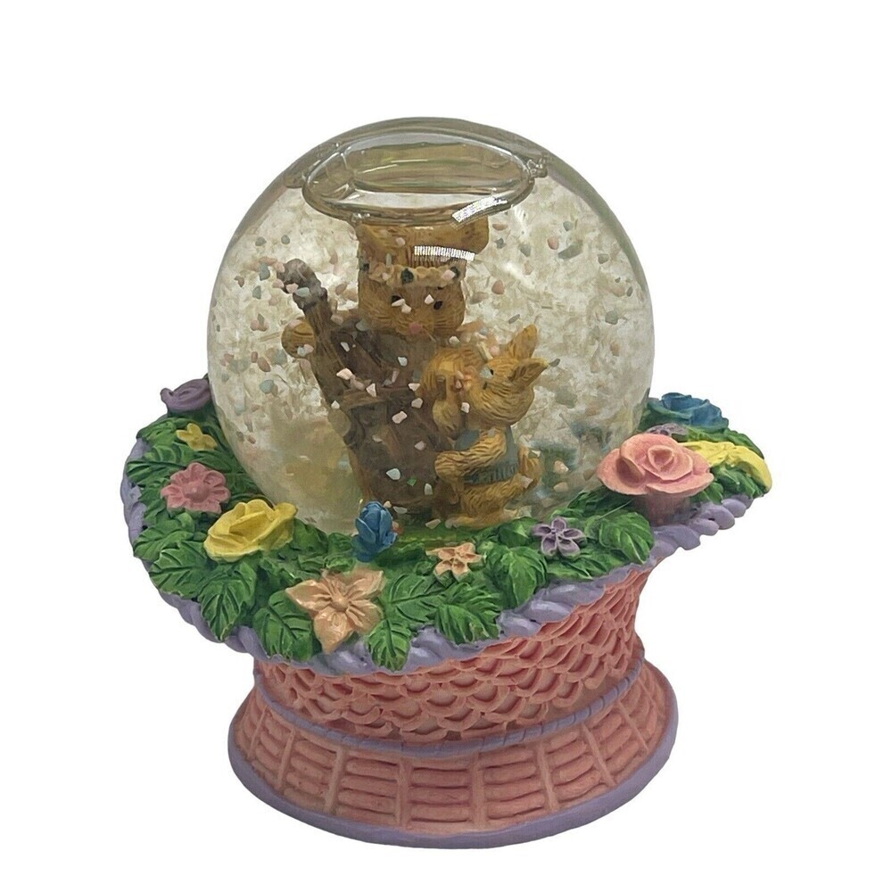 Vintage Bunny Snowglobe Figurine Easter Family Rabbit Egg 4” RARE